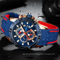 MINI FOCUS  0244 G Fashion Sports Watch Men Blue Quartz Waterproof Watches Rubber Strap Small Calendar Dial Brand Luxury Watch